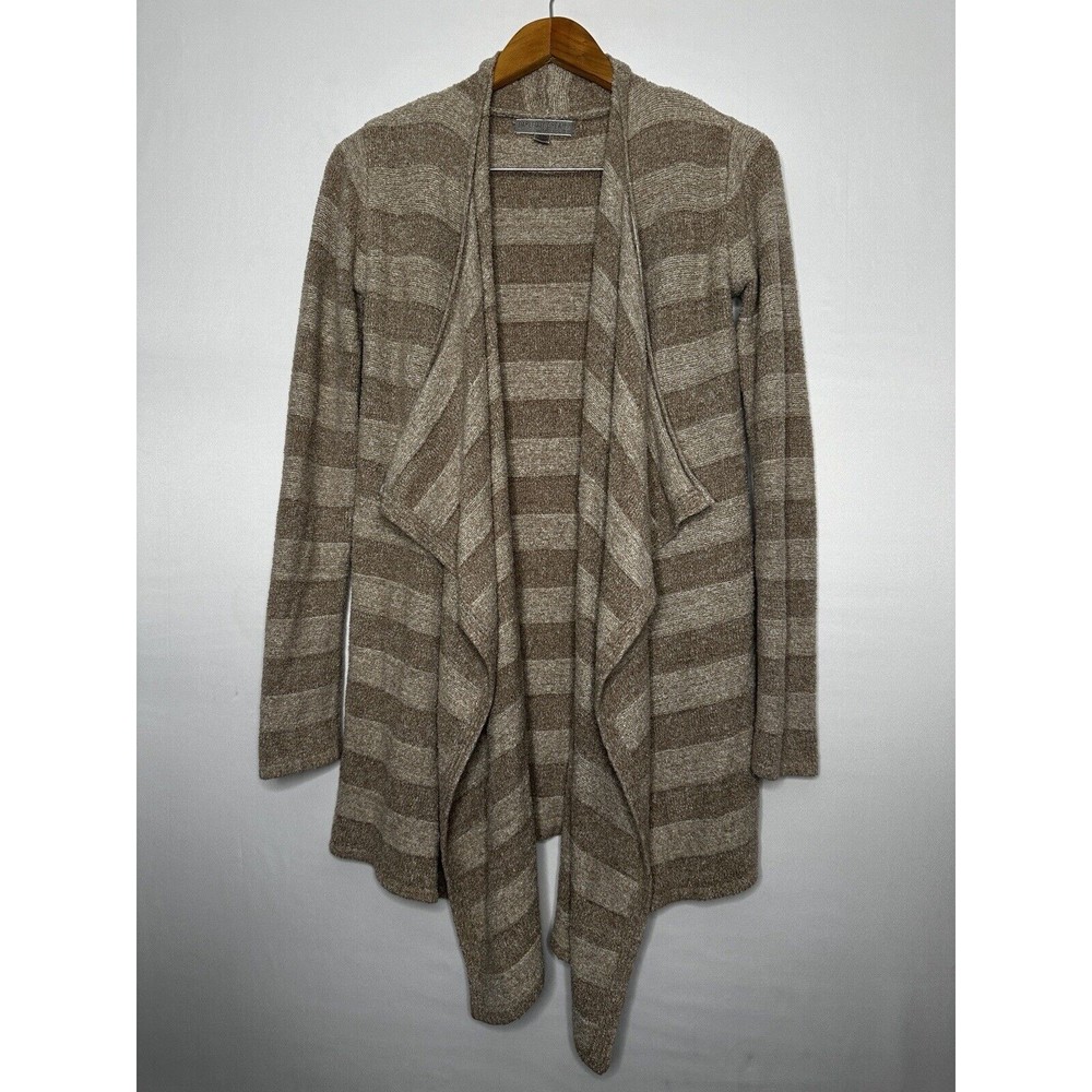 Barefoot Dreams Bamboo Chic Lite Beige Striped‎ Sweater Cardigan Size S/M